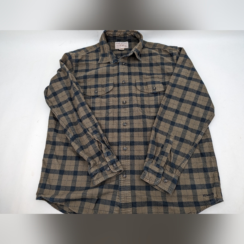 Cc FILSON GARMENT MEN'S large Brown/Black Flannel Button Up